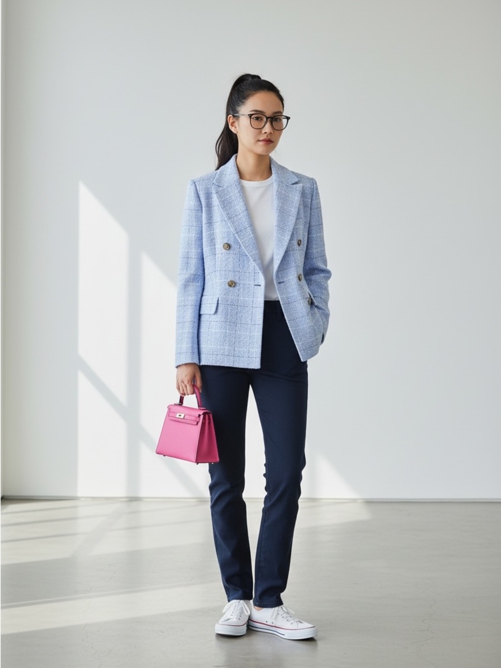 Ann Taylor Periwinkle Blue Tweed Double-Breasted Blazer Boucle Size 6